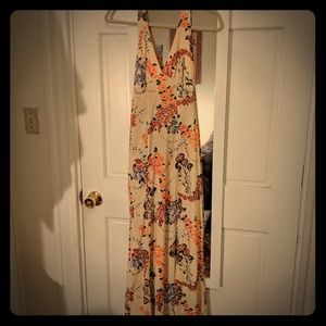 Vintage Floral Halter Maxi Dress Size: ~6